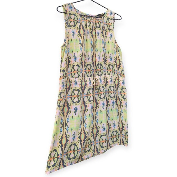 TIBI Light Green Silk Multi Geometric Print Sleeveless Blouson Dress Neon Ikat 6 - Picture 4 of 6